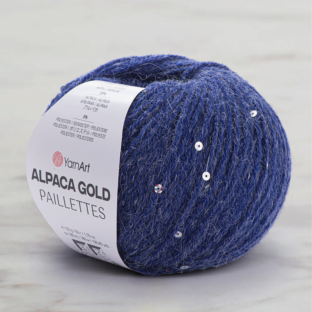 Alpaca Gold Paillettes Mavi El Örgü İpi - 9313